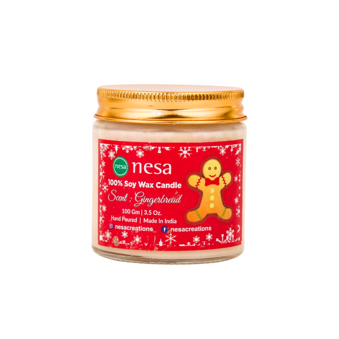 Nesa Christmas Special Premium Scented Candle - Gingerbread Scent | 100% Soy Wax | 100g | Long-Lasting Aroma | Perfect Holiday Gift | Eco-Friendly | Natural Soy Candle