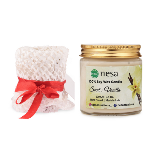 Nesa Premium Vanilla Scented Candle - 100g | 100% Soy Wax | Home Décor & Gift