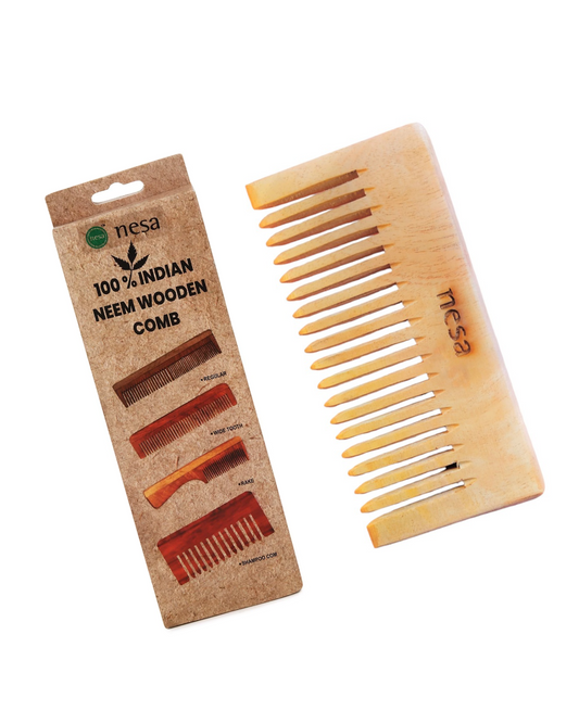 Nesa Neem Wood Shampoo Comb - Wide Tooth Comb for Hair Fall Control, Dandruff Relief & Post Shampoo Detangling | Eco-Friendly Comb for Thick, Long Hair | Natural Hair Care for Men & Women