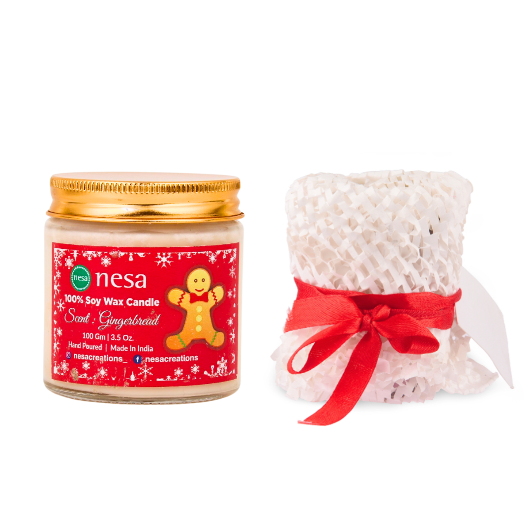 Nesa Christmas Special Premium Scented Candle - Gingerbread Scent | 100% Soy Wax | 100g | Long-Lasting Aroma | Perfect Holiday Gift | Eco-Friendly | Natural Soy Candle