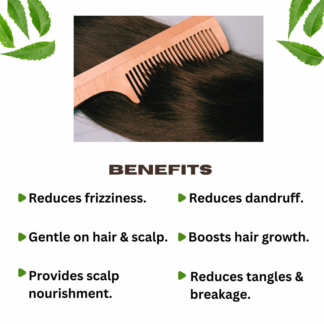 Nesa Neem Wood Comb Combo – Handle Comb + Shampoo Comb for Complete Natural Hair Care