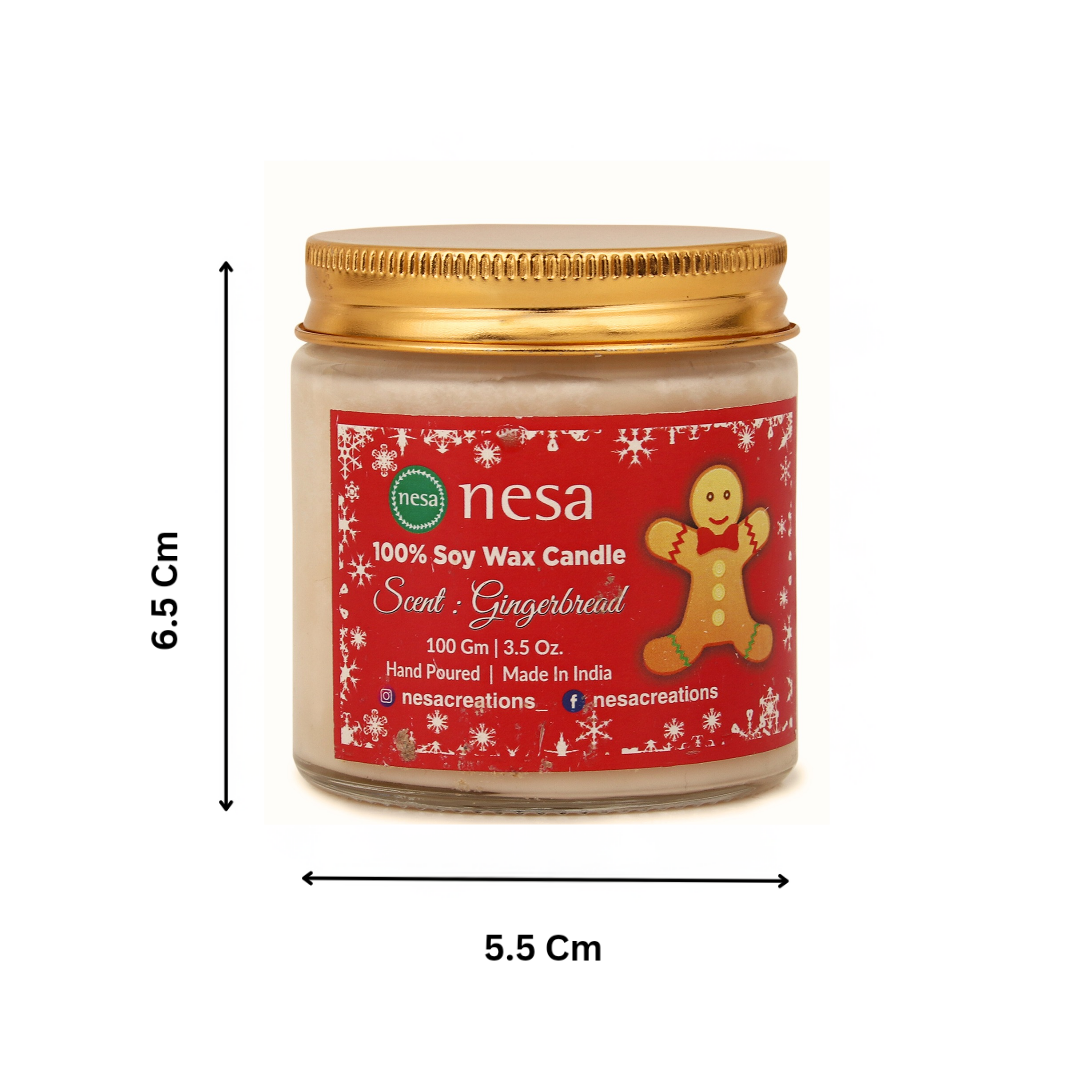 Nesa Christmas Special Premium Scented Candle - Gingerbread Scent | 100% Soy Wax | 100g | Long-Lasting Aroma | Perfect Holiday Gift | Eco-Friendly | Natural Soy Candle