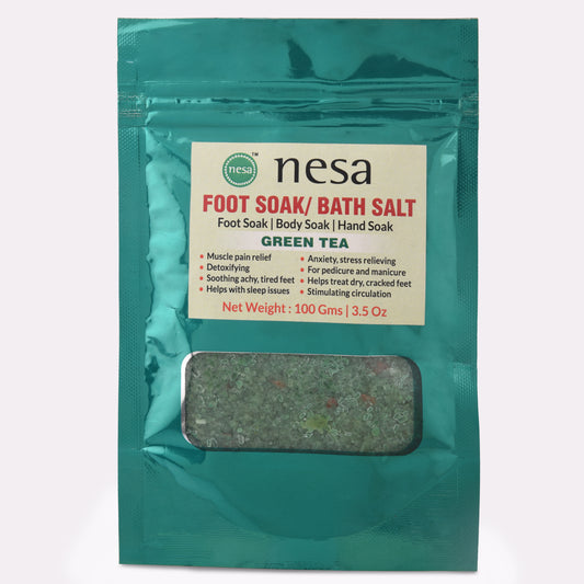 Nesa Green Tea Bath Salt/Foot Soak (100g) | Muscle Pain & Stress Relief | Dry, Cracked Feet Care | Manicure/Pedicure | Self-Care | Detoxify