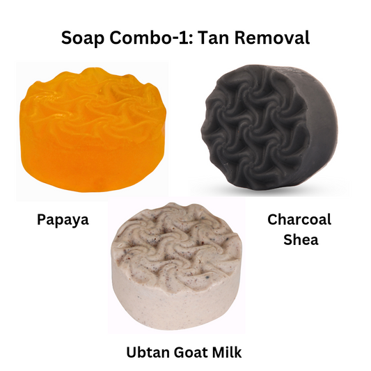 Tan-Busting Soap Combo 1 : Papaya, Charcoal Shea, Ubtan Goat Milk (100g Each)