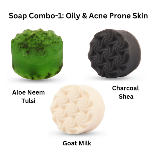 Oily & Acne Fighter Soap Combo 1 : Charcoal Shea, Aloe Neem Tulsi, Goat Milk (100g Each)