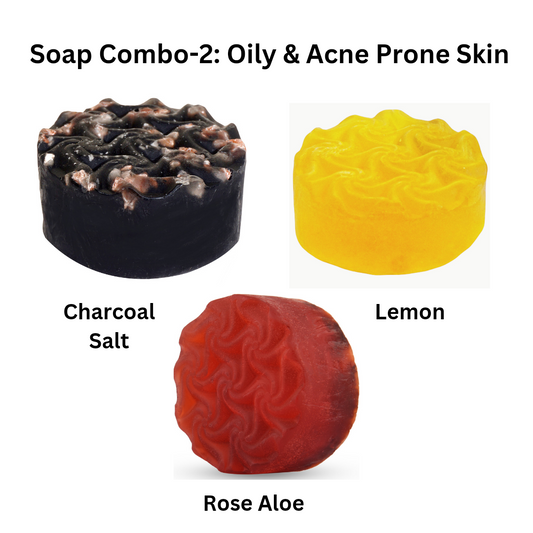 Oily & Acne Fighter Soap Combo 2 : Charcoal Salt, Rose Aloe, Lemon (100g Each)