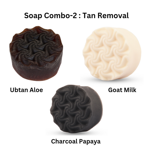 Tan-Busting Soap Combo 2: Charcoal Papaya, Ubtan Aloe, Goat Milk (100g Each)