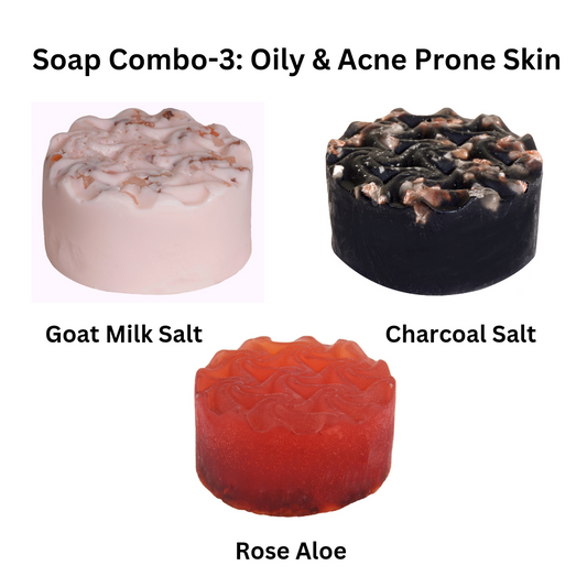 Oily & Acne Fighter Soap Combo 3 : Charcoal Salt, Rose Aloe, Goat Milk Salt (100g Each)